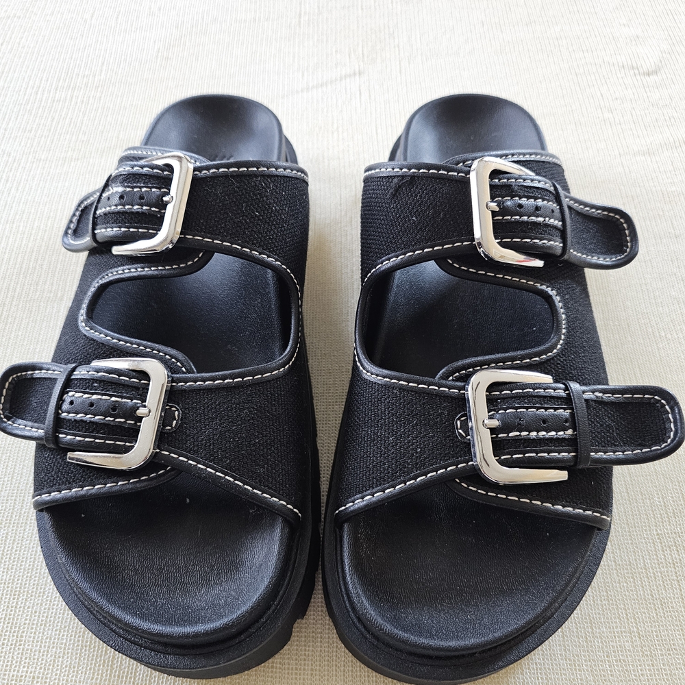 H&M Black Sandals with Silver Buckles